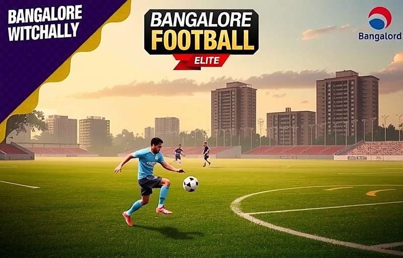 Bangalore Football Elite Gameplay Bangalore Football Elite gameplay showing a match in Cubbon Park with Bangalore skyline in background