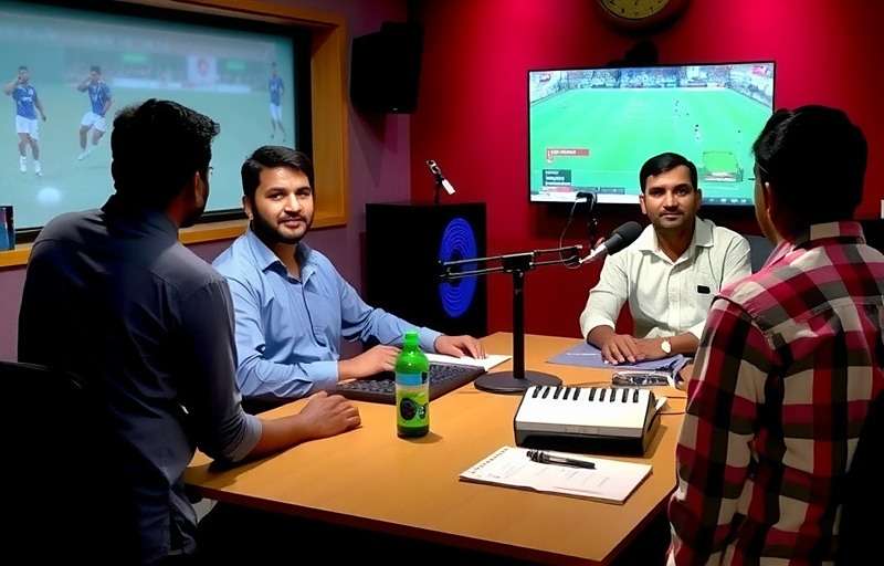 Bangalore Football Elite Commentary Team Bangalore Football Elite commentary team in studio recording for the game