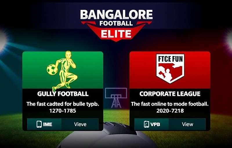 Bangalore Football Elite Game Modes Bangalore Football Elite main menu showing different game modes including Gully Football and Corporate League