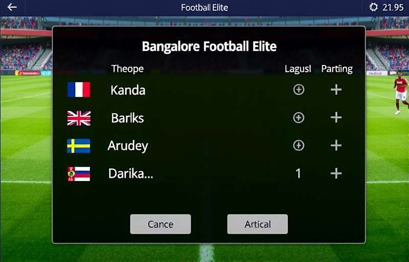 Bangalore Football Elite Language Options Bangalore Football Elite language selection screen showing various language options used in Bangalore